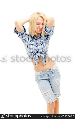 Happy woman isolated over white
