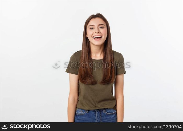 Happy woman Laughing. Closeup portrait woman smiling with perfect smile isolated grey background. Positive human emotion.. Happy woman Laughing. Closeup portrait woman smiling with perfect smile isolated grey background. Positive human emotion