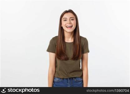 Happy woman Laughing. Closeup portrait woman smiling with perfect smile isolated grey background. Positive human emotion.. Happy woman Laughing. Closeup portrait woman smiling with perfect smile isolated grey background. Positive human emotion
