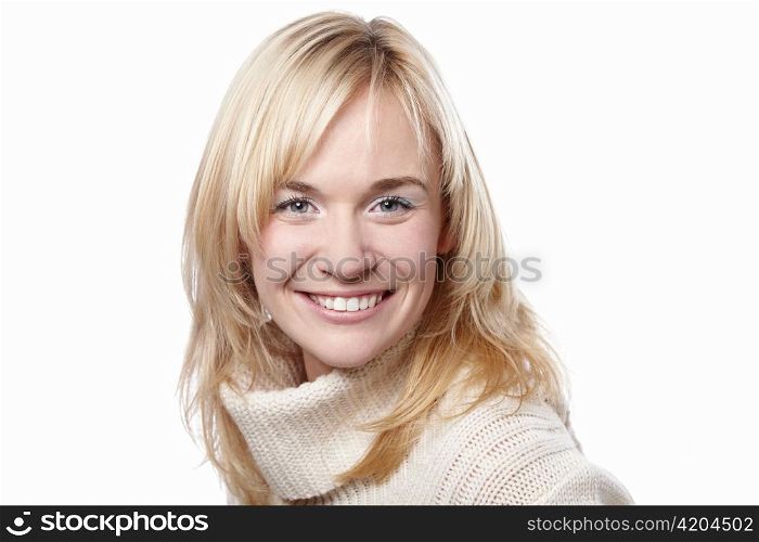 Happy woman on a white background