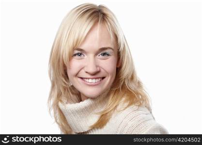 Happy woman on a white background