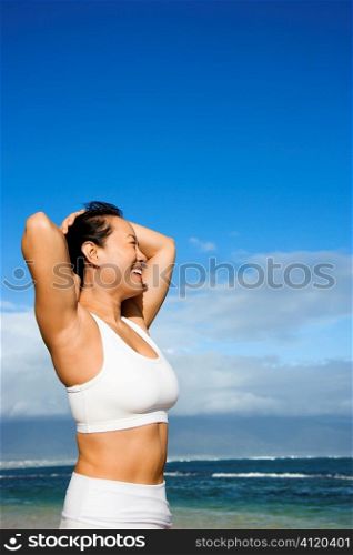 Happy Woman on Beach.