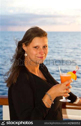 Happy woman on cruise ship