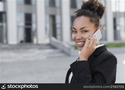 happy woman talking phone