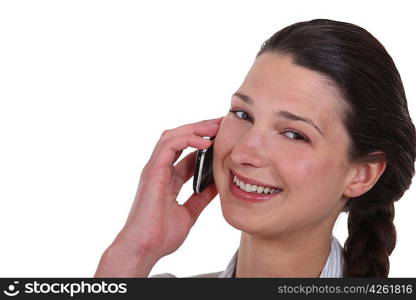 Happy woman using cellphone