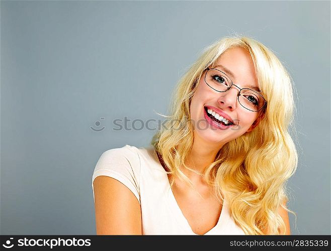 Happy woman wearing glasses