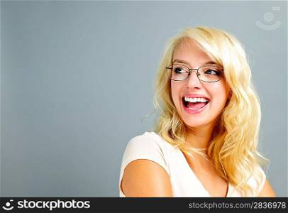 Happy woman wearing glasses