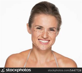 Happy woman with plastic surgery marks on face