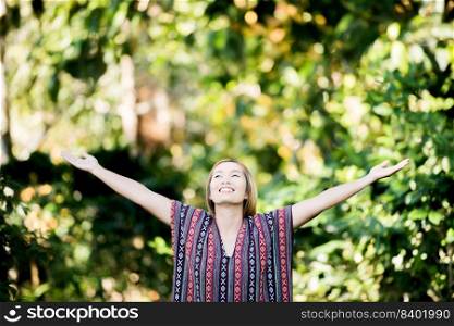 Happy women in nature background