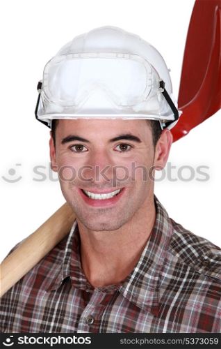 Happy worker with spade