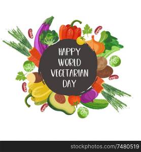 Happy world vegetarian day. Vector illustration on white background. Delicious colorful vegetables with hand drawn unique texture.. Happy world vegetarian day. Vector illustration with hand drawn unique textures.
