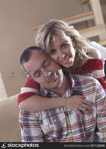 happy young adults portrait at home indoors