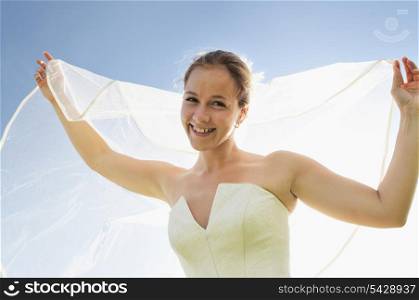 happy young beautiful bride after wedding ceremony event have fun