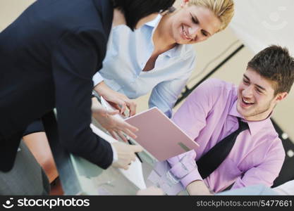 happy young business people group have meeting at conference room and argue about new ideas and plans