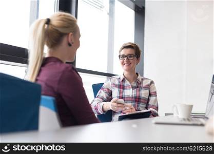 happy young business woman at modern office meeting room big window in background