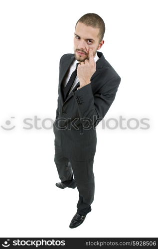 happy young businessman full length, isolated on white