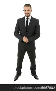 happy young businessman full length, isolated on white