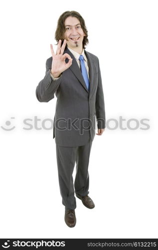 happy young businessman full length, isolated on white