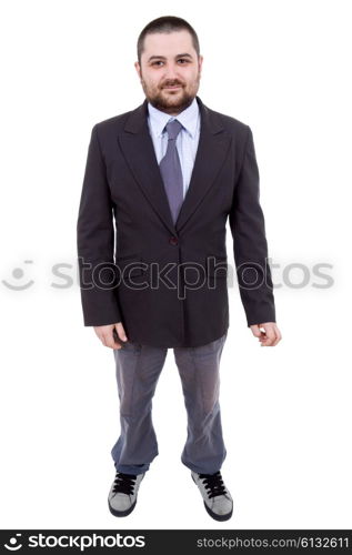 happy young businessman full length, isolated on white