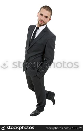 happy young businessman full length, isolated on white