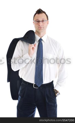 happy young businessman in business suit portrait isolated on white background