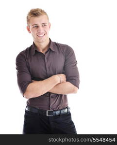 happy young businessman in business suit portrait isolated on white background