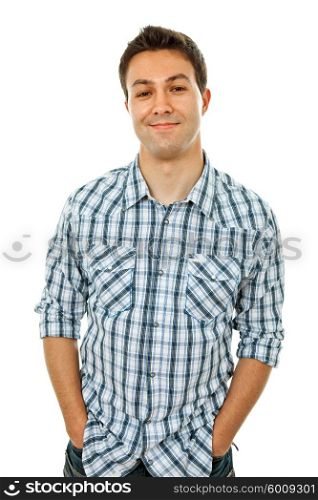 happy young casual man portrait, isolated on white