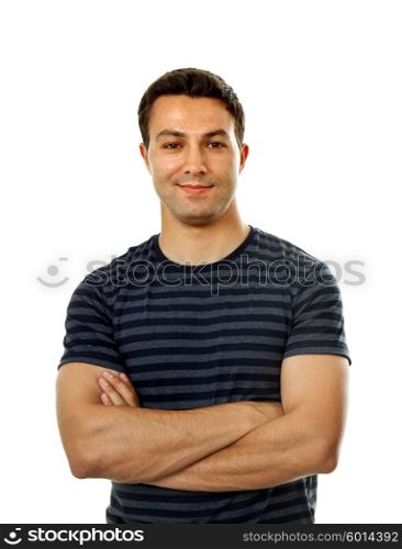 happy young casual man portrait, isolated on white