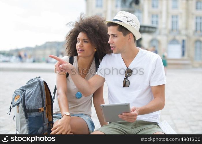 happy young couple enjoy travel at summer time