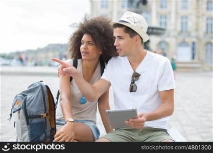 happy young couple enjoy travel at summer time