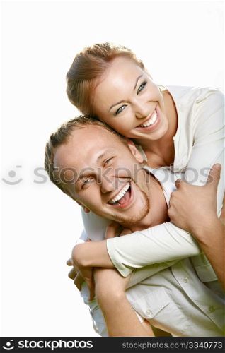Happy young couple having fun on the nature