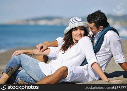 happy young couple in white clothing have romantic recreation and fun at beautiful beach on vacations