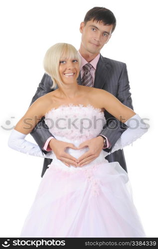 Happy young couple. Isolated on white background