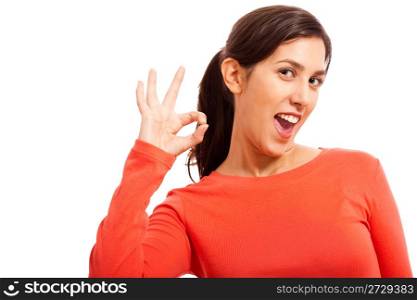 Happy Young Lady Showing Thumb&rsquo;S Up on isolated background