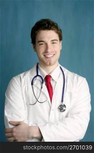 happy young male doctor man smile handsome portrait green background