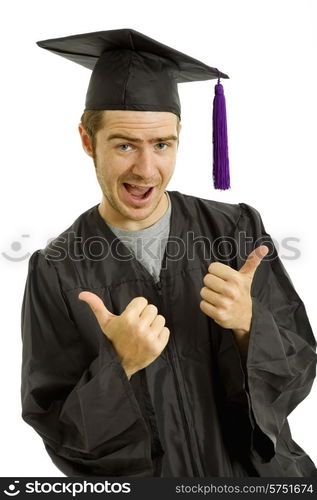 happy young man after his graduation, isolated on white