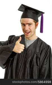 happy young man after his graduation, isolated on white