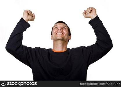 happy young man with arms isolated on white