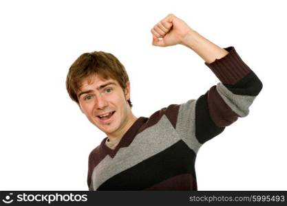 happy young man with arms isolated on white