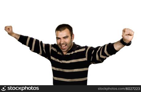happy young man with open arms isolated on white