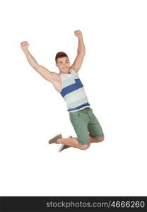 Happy young men jumping isolated on a white background