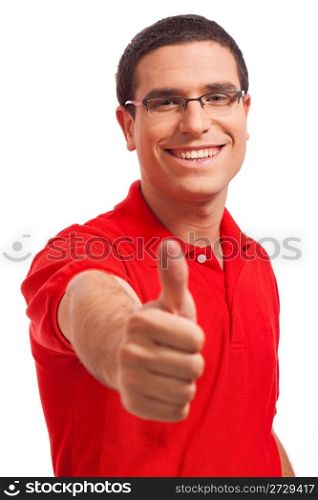 Happy Young men Showing Thumb&rsquo;S Up on isolated background