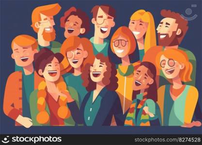 Happy young people enjoying a fun and lively social gathering, Joyful friends laughing and celebrating the World Laughter Day.  AI Generative.