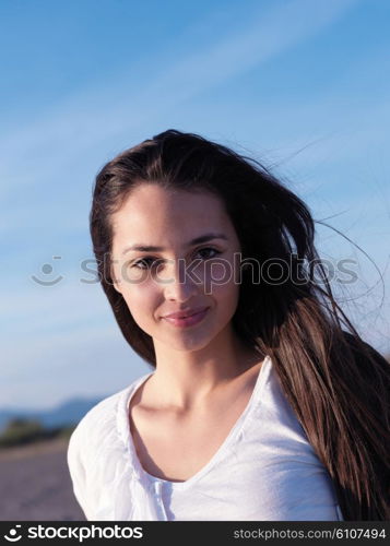 happy young romantic couple in love have fun on beautiful beach at beautiful summer day