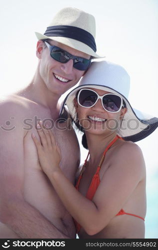 happy young romantic couple in love have fun running and relaxing on beautiful beach