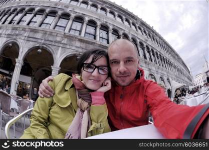 happy young romantic couple in love travel and have fun in venice
