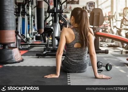 Happy young sport woman in gym, Fitness ,training lifestyle concept. Happy young sport woman in gym