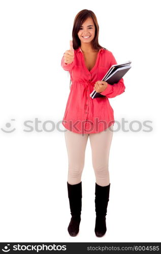 Happy young student expressing positivity sign, isolated over white