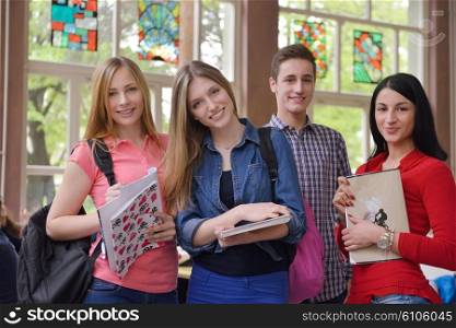 happy young teens group in school have fun an learning lessons