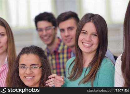happy young teens group in school have fun an learning lessons